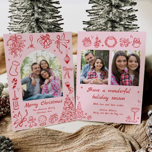 Pink Doodles Carte de Noël Photo Fêtes tendance