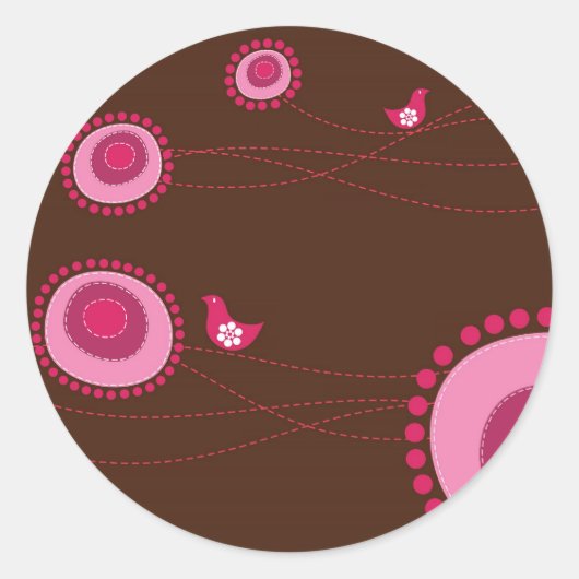 Pink Dotted Flowers en Happy Birds Sticker (Voorkant)