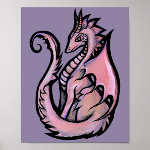 Pink Dragon Art schattige draken ontwerp geek meis Poster