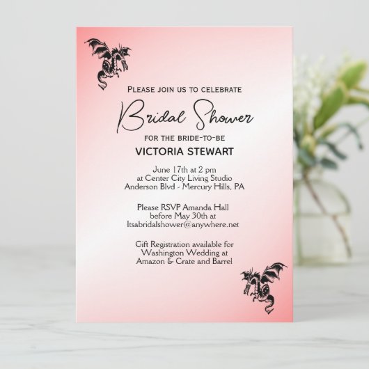 Pink Dragon Fantasy bruids douche uitnodiging (Staand voorkant)