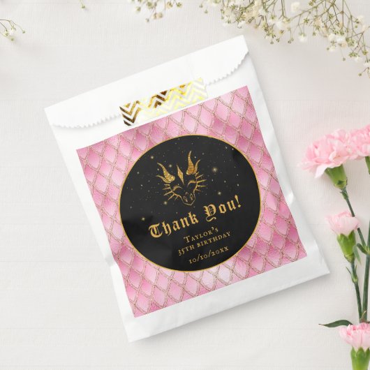 Pink Dragon Scales Gouden Verjaardag Dank u Bedankzakje (Gezegeld)