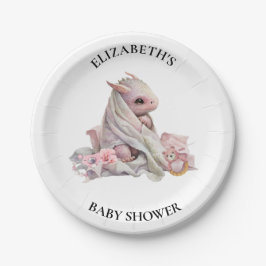 Pink Dragon Waterverf Baby shower Papieren Bordje
