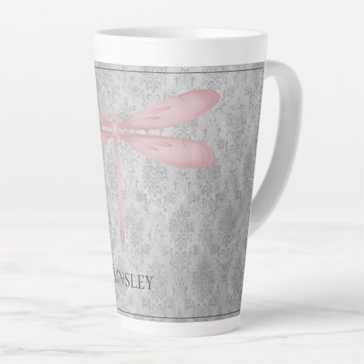 Pink Dragonfly Damask Latte Mok (Rechterhoek)