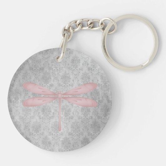 Pink Dragonfly Damask Sleutelhanger (Achterkant)