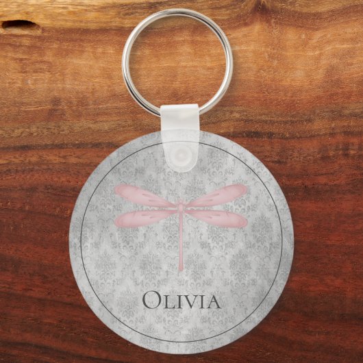 Pink Dragonfly Damask Sleutelhanger (Achterkant)