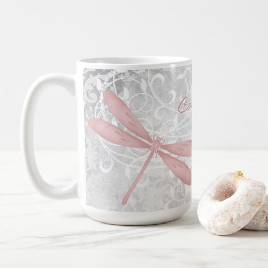 Pink Dragonfly Personnalisée Coffee Mug (Avec donut)