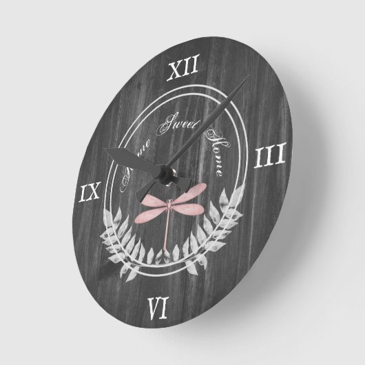 Pink Dragonfly Rustique Acrylique Mur Horloge (Angle)