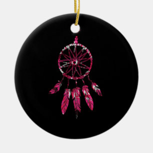 Pink Dreamcatcher Feathers Native American Indian Keramisch Ornament