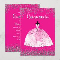Pink Dress Quinceañera 15e verjaardag Uitnodiging