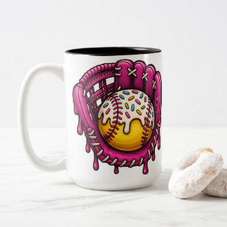 Pink Drip Baseball Glove Sprinkles Art Tweekleurige Koffiemok