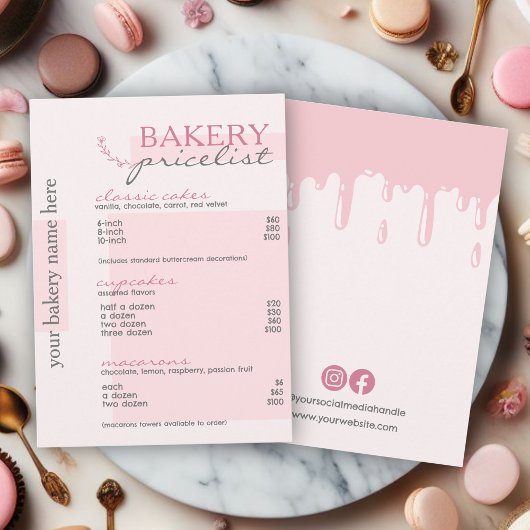 Pink Dripography Menu Bakery Tarifs