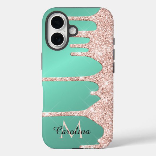 Pink Dripping Glitter op Blauwgroen Case-Mate iPhone Case (Achterkant)