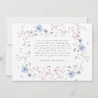Pink & Dusty Blue Watercolor Botanical Wedding  Bedankkaart
