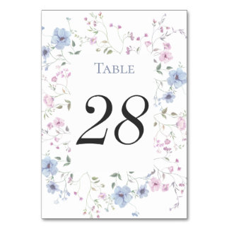 Pink & Dusty Blue Watercolor Floral Wedding Kaart