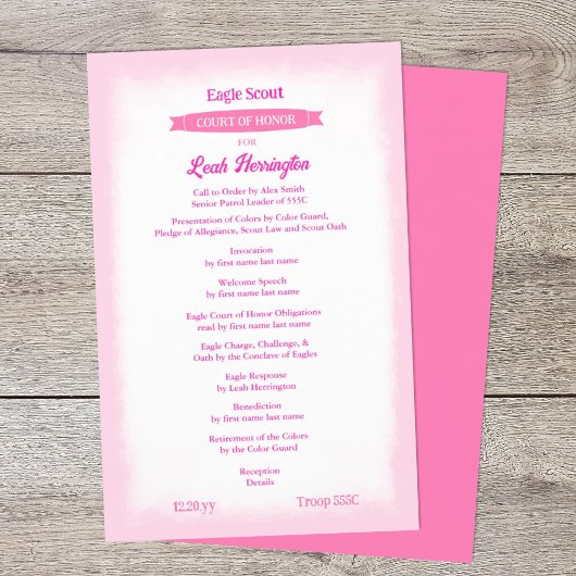 Pink Eagle Court of Honor Ceremony Program Flyer