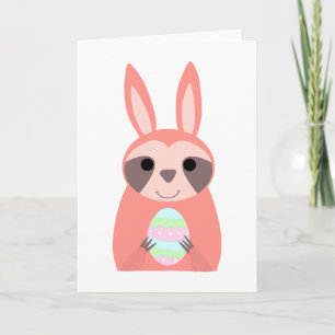 Pink Easter Bunny Sloth Feestdagen Kaart