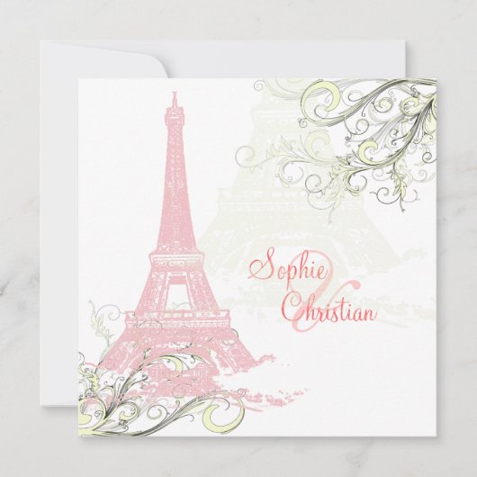 PINK EIFFEL TOWER+SWIRLS/LUXE SHIMMER PAPIER KAART (Voorkant)