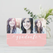 Pink Elegance 3 Photo Graduation Invitation (Debout devant)