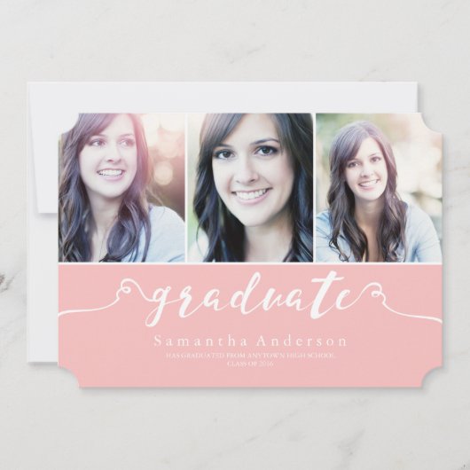 Pink Elegance 3 Photo Graduation Invitation (Devant)