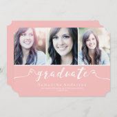 Pink Elegance 3 Photo Graduation Invitation (Devant / Derrière)