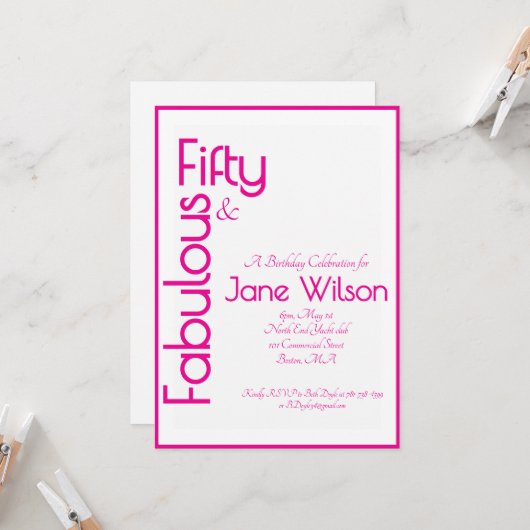 Pink Elegant 50th Birthday Invitation (Devant/Arrière en situation)