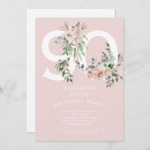 Pink Elegant 90e anniversaire de fête Invitation (Devant / Derrière)