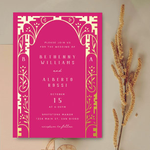 Pink Elegant Foil Art Nouveau Arch Foil Invitation