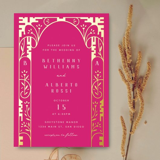 Pink Elegant Foil Art Nouveau Arch Foil Invitation