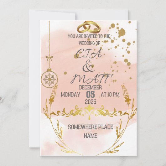Pink Elegant Gold The Wedding Invitation (Devant)