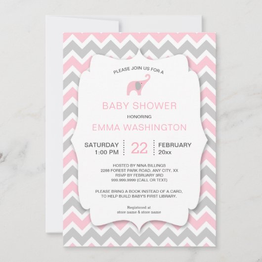PInk Elephant Apportez un invitation de Baby showe (Devant)