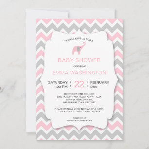 PInk Elephant Apportez un invitation de Baby showe