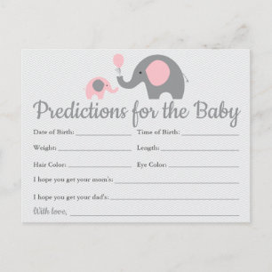 Pink Elephant Baby Predictions Cartes Baby shower
