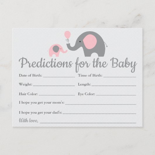 Pink Elephant Baby Predictions Cartes Baby shower (Devant)