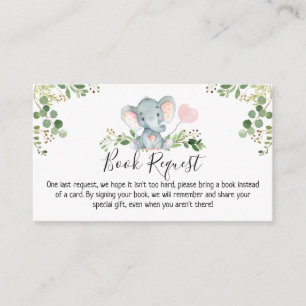 Pink Elephant Baby shower Boek Verzoek Informatiekaartje