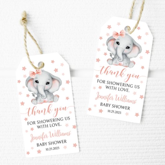 Pink éléphant bébé fille douche merci étiquettes