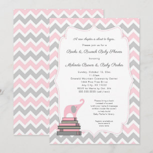 Pink Elephant Book Baby shower, boeken en brunch Kaart
