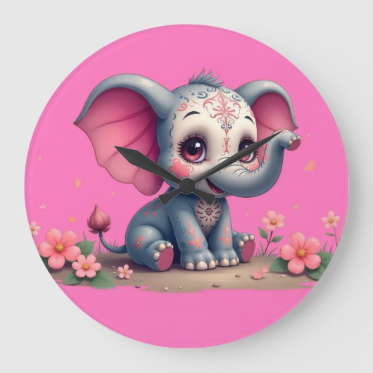 Pink Elephant Clock Grote Klok (Voorkant)