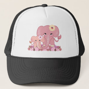 Pink elephant familiy mother daughter animal flowe trucker pet