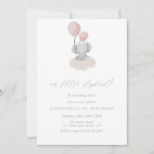 Pink Elephant First Birthday Invitation Kaart (Voorkant)