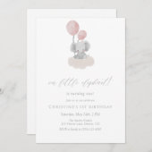 Pink Elephant First Birthday Invitation Kaart (Voorkant / Achterkant)