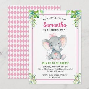Pink Elephant Girl Birthday Little Peanut Party Kaart