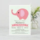 Pink Elephant Girl's verjaardagsfeestje uitnodigin Kaart (Staand voorkant)