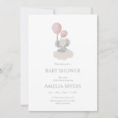 Pink Elephant on Cloud Baby Shower Invitation Kaart (Voorkant)