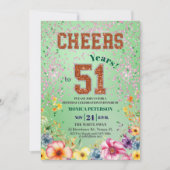 Pink Emerald Glitter Floral 51st Birthday Party Kaart (Voorkant)