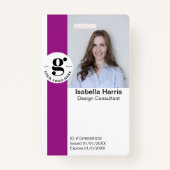Pink Employee ID-badge met foto- en QR-code Badge (Voorkant)