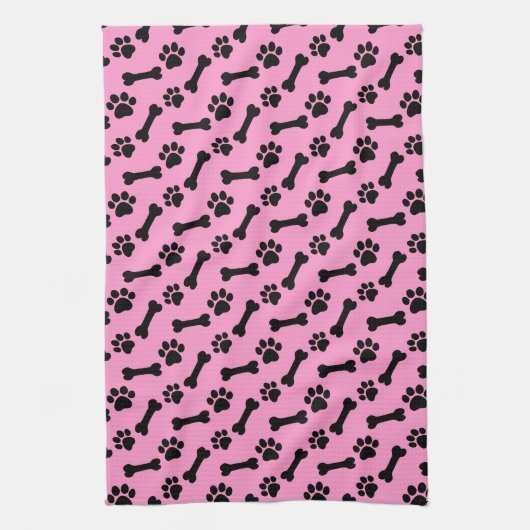 PINK en BLACK Dog Paws en Botten B06 Theedoek (Verticaal)