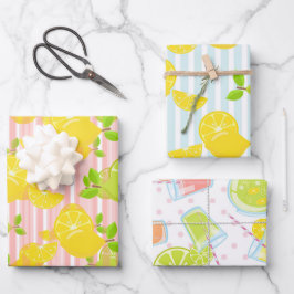 PINK- EN BLAUWE STRIPES MET LEMONS EN LIMES INPAKPAPIER VEL