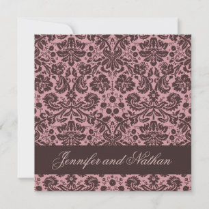 PINK en CHOCOLATE Damask Wedding Invitation Kaart