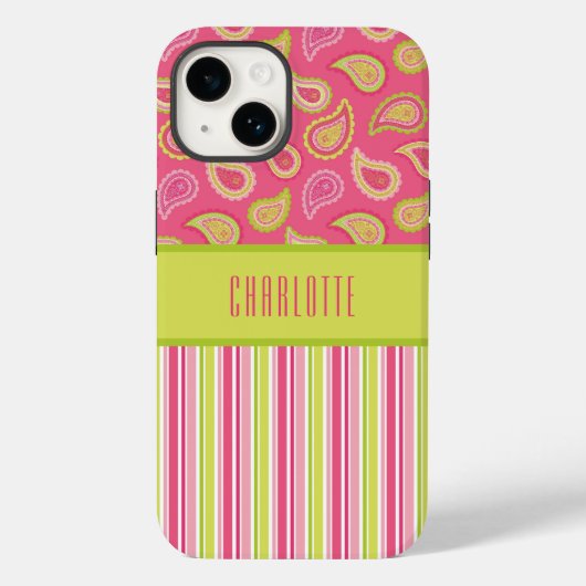 Pink en Green Paisley Stripes Phone Case (Achterkant)