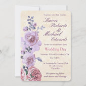 Pink en Lila Waterverf Floral Wedding Kaart (Voorkant)